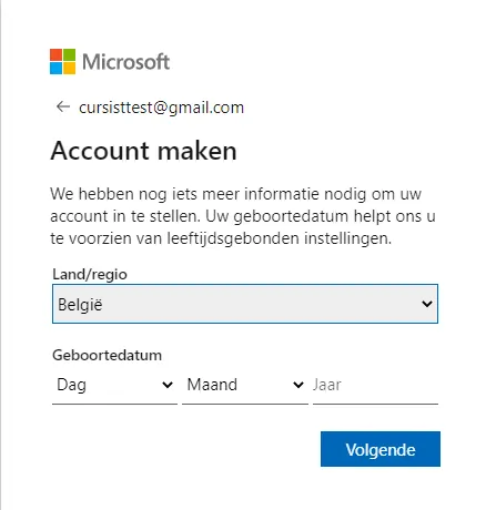 Account land invullen